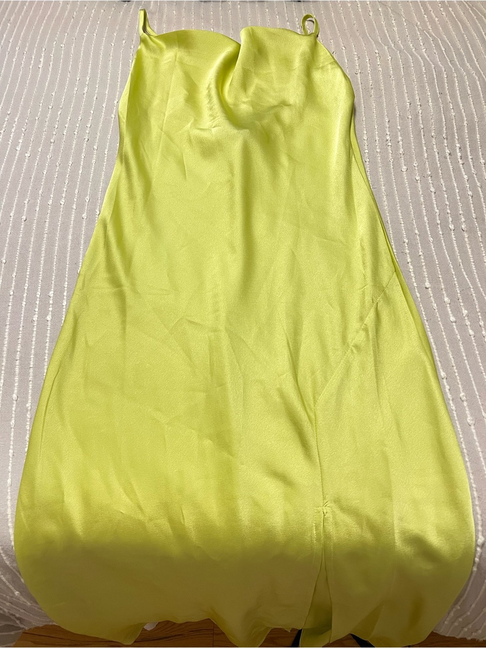 Lime Satin Slip Dress with Slim Straps